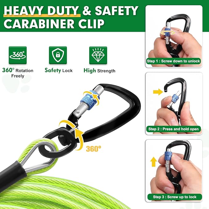 Snagle Paw Dog Leads for Yard 70FT-1000LBS Break Strength,Heavy Duty Tie Out Cable for Dogs with Swivel Lockable Hook & Spring,Chew Proof Dog Chain for Outside,Dog Run Cable for Medium Large Dogs