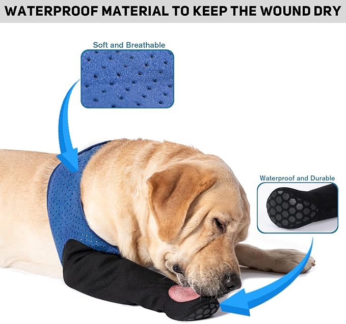 COODEO Dog Socks to Prevent Licking Paws, Healing Boots & Paw Protectors with Non-Slip Bottoms for Wound Protection, Waterproof Sleeve Shoes for Licking(Blue,3XL_Right