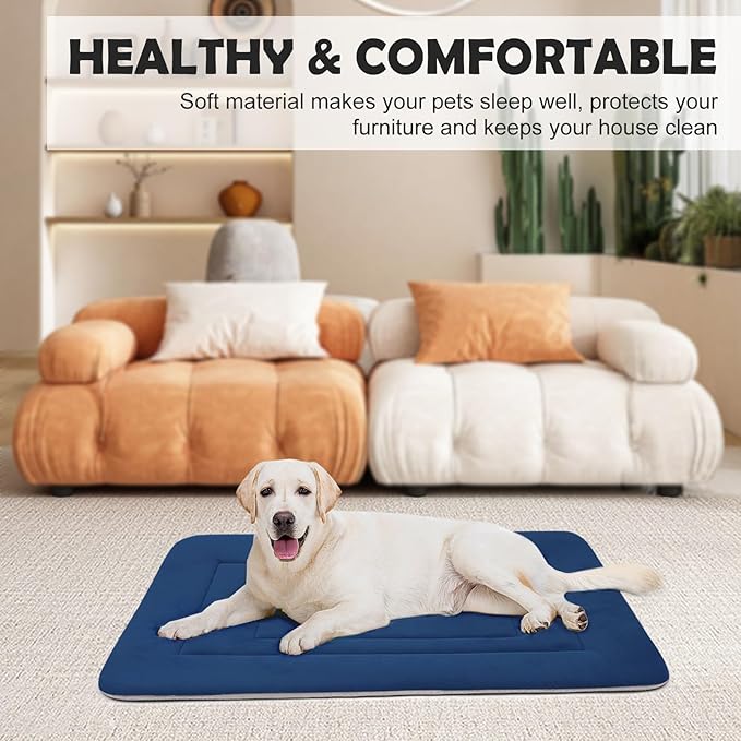 JoicyCo Dog Crate Bed Pad Mat, 36 in Non Slip Bottom Washable for Medium & Large Dogs, Kennel Pad, Dark Blue