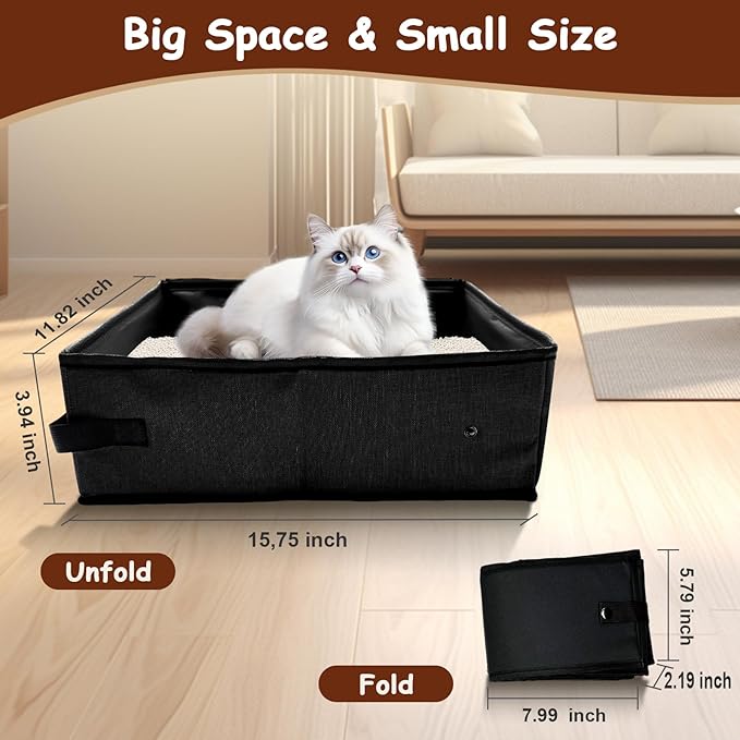 Portable Litter Box for Cats, Folding Cat Travel Litter Box Waterproof, (16 * 12 * 4) inches, Traveling Supplies for Pet