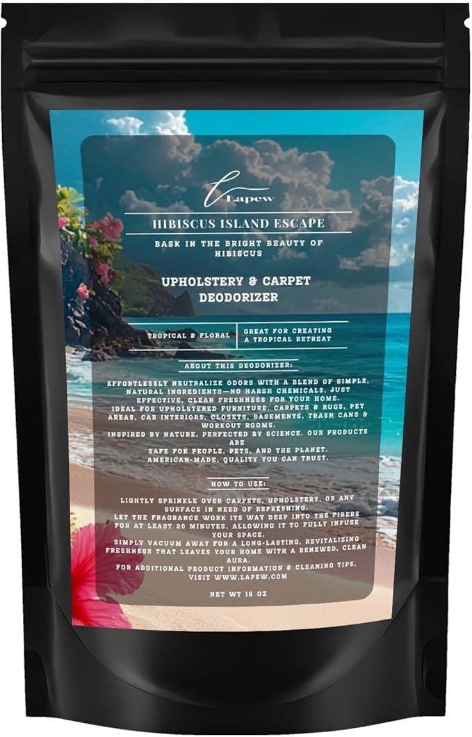 Hibiscus Island Escape Carpet Freshener Powder: Powerful Odor Eliminator for Home, Upholstery Deodorizer, Carpet Deodorizer, Pet Urine, Cat Litter Box - Hibiscus Island Escape Fragrance
