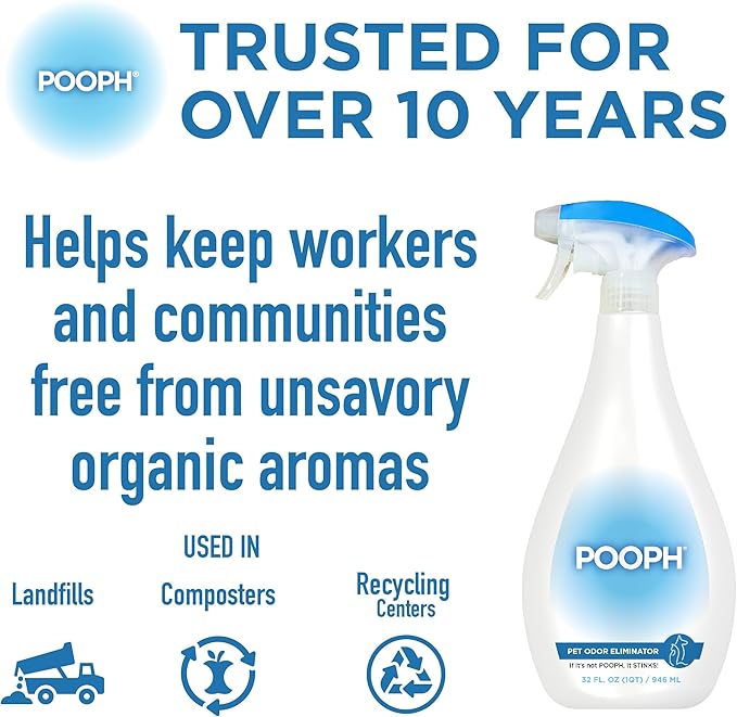 POOPH® Pet Spray Odor Eliminator Non-Toxic Fragrance-Free Pet Odor Eliminator for Home and Auto Eliminates Organic Odors from Carpets Floors Upholstery, Fast-Acting Safe for Pets People and the Planet