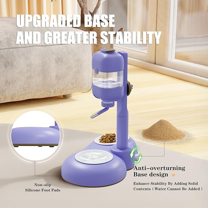 Dog Bowls with Puppy Weaning Bottles,3 in 1 Dog Bowl Set with Water Dispenser and 2 Food Grade Ceramic Bowls for Cats,Bunnies,Ferrets and Small Sized Dogs(Purple)
