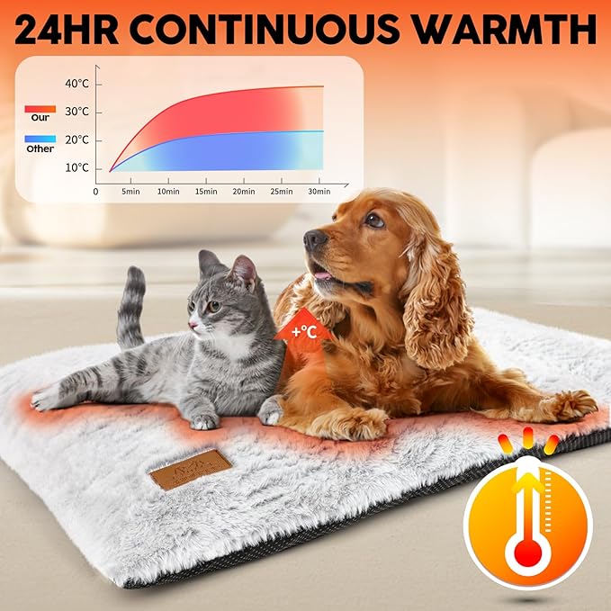 Self Warming Cat Bed, 29" x 20" Self Heating Pet Pad for Indoor Outdoor, Non-Slip Heated Dog Mat Thermal Blanket for Large Kittens Small Puppy