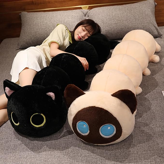 Somao Caterpillar Stuffed Animal Plush Long Cat Body Pillow,Creative Cat Caterpillar Plush Toys Soft Hugging Pillow Doll Funny Cushion Gift for Kids(Beige,50cm/19.68inch)