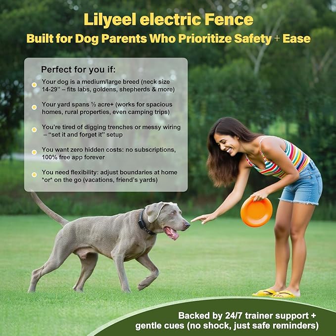 GPS Wireless Dog Fence System - Electric Training Collar with Free App for Dogs 15 Lbs+ (Black)