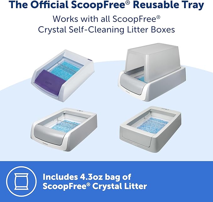 Official PetSafe ScoopFree Reusable Tray with Crystal Cat Litter - Includes 4.3 lb of ScoopFree Original Blue Crystal Litter - Compatible with All PetSafe ScoopFree Self Cleaning Litter Boxes