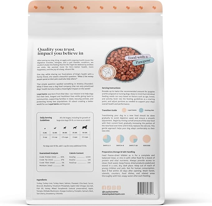 Freeze Dried Raw Dog Food - Premium Turkey and Salmon Flavor with High Protein and Grain Free Dog Food for All Breeds and Picky Eaters - Versatile as Meal Topper, Snack, and Treats, 14 Oz