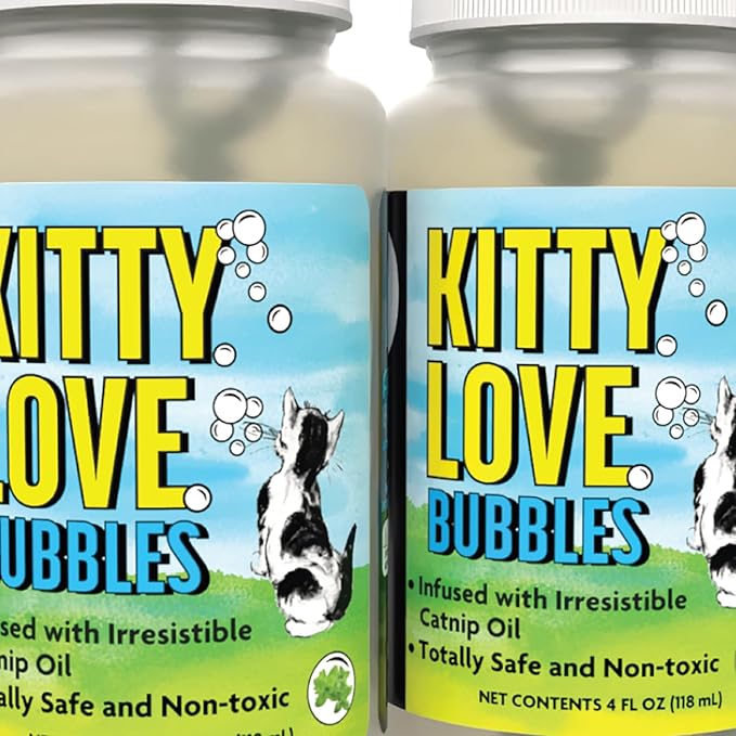 Kitty Love Bubbles: 2 Pack Catnip Scented - 4oz Bottles, Catnip Infused Long Lasting Bubbles For Cats, Non-Toxic & Allergen-Free, Combine Toy & Treat