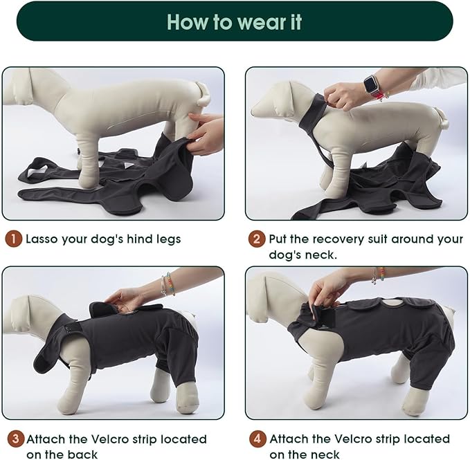 Kuoser Dog Surgery Recovery Suit - Thigh Wound Protective Sleeve for Female & Male Dogs, Pet Surgical Onesie for Spay/Neuter, Gray XXL