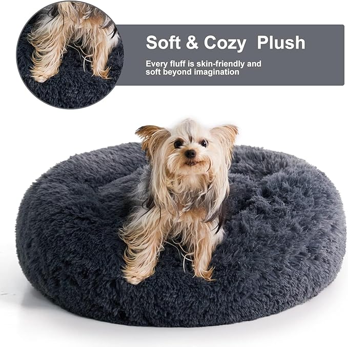 WNPETHOME Calming Dog Beds for Large Dogs, Anti-Anxiety Donut Pet Bed, Fluffy Faux Fur Plush Dog Bed,Warming Cozy Soft Round Pet Bed for Large Jumbo Dogs, Cat Cuddler Cushion