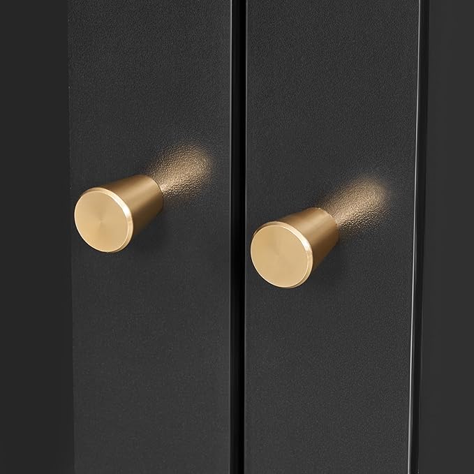 Homhedy Cat Litter Box Enclosure, Cat Washroom Furniture with Metal Frame, Pet House, Fit Most of Litter Box, Modern Style, Black and Gold