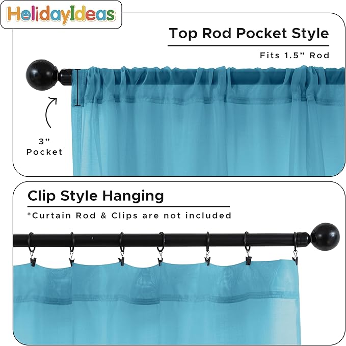 HolidayIdeas All Weather Outdoor Patio Curtains 6 Pcs Linen Look Rod Pocket Sheer Outdoor Curtains for Pool Side, Porch, Balcony, Pergolas,Cabana, Aqua,54x95 Inch