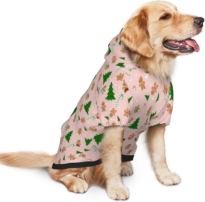 Christmas Gingerbread Men Hoodie,Christmas Cosplay Dog Clothes with Pocket and Hat Winter Clothes Sweaters Large