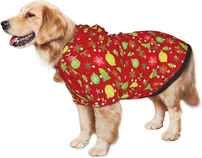 Christmas Tree Print Hoodie,Christmas Cosplay Dog Clothes with Pocket and Hat Winter Clothes Sweaters Medium