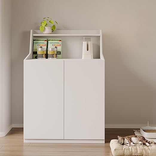 Large Cat Litter Box Enclosures,Litter Robot Enclosure,Hidden Litter Box Furniture,Hidden Cat Washroom Furniture with Door,Kitty Litter Box Furniture with Hidden Storage As Sideboard Cabinet