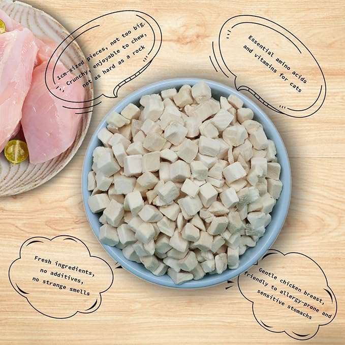 Freeze Dried Cat Treats - 100% Chicken Breast Grain Free Raw - Natural Balance Limited Ingredient High Protein Cat Snacks 140g/4.94oz - Picky Eater Challenger
