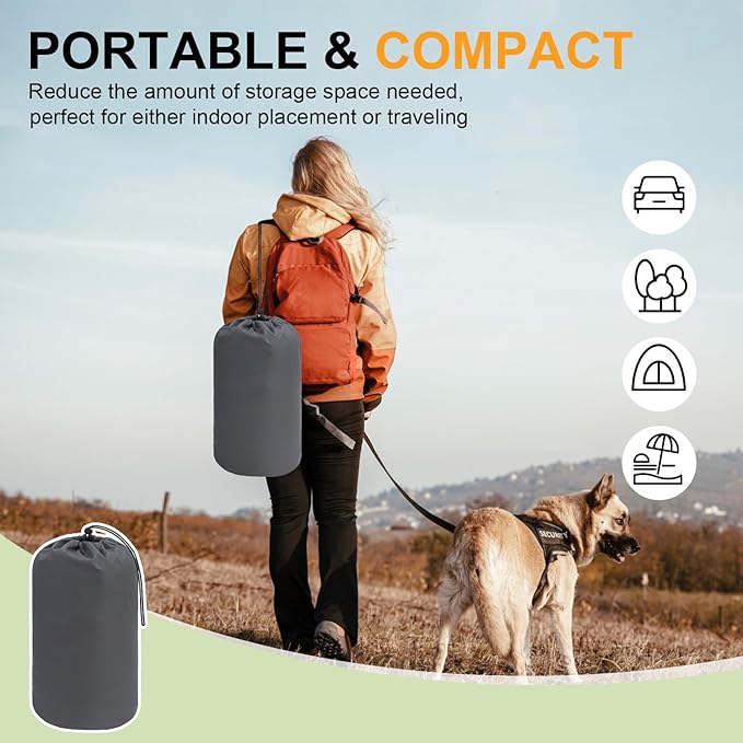 BEAUTYZOO Outdoor Dog Bed Waterproof, Camping Dog Bed Reversible, Portable Travel Bed with Carry Bag- Machine Washable, Durable, Foldable Outdoor Pet Bed Mat for Medium Large Dogs 26” x 43“ Green