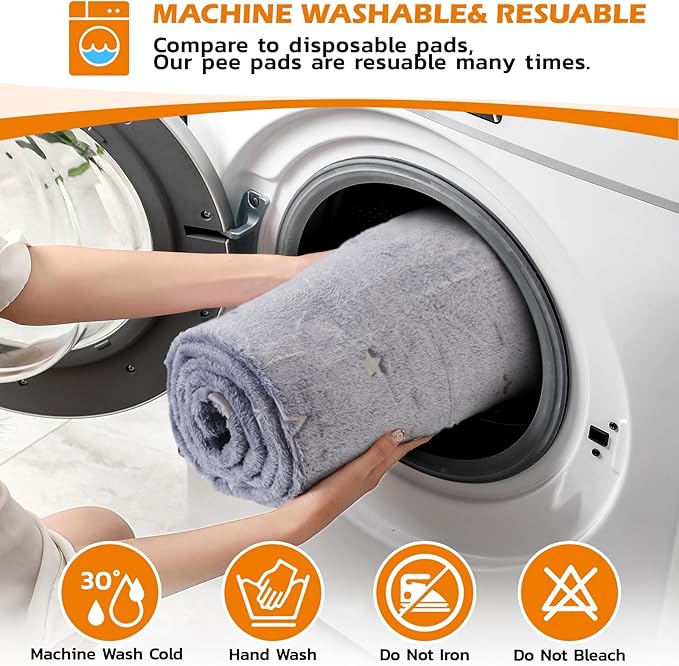 LOOBANI Washable Pee Pads for Dogs, Fast Absorption Reusable Puppy Pads, Waterproof Whelping Pads, Non Slip Training Pads Pet Playpen Mat for Floor, Dog Crate, Grey 2 Pack 34 x 52 in
