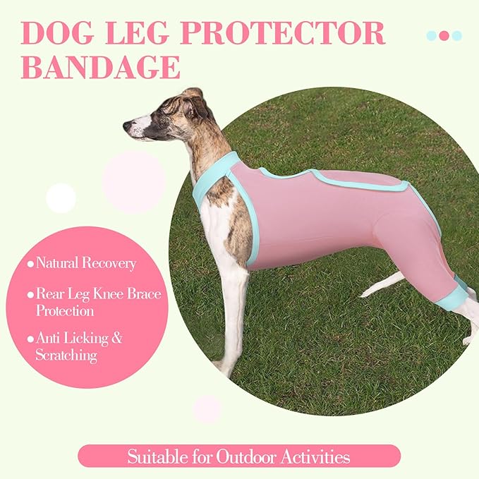 ROZKITCH Dog Surgery Leg Sleeve Rear Legs, Male Female Pet Prevent Licking Wound Elbow Knee Protector, Dog Recovery Suit Cone Collar Alternative Pants Shirt for Wound Heal Wrap Pink 2XL