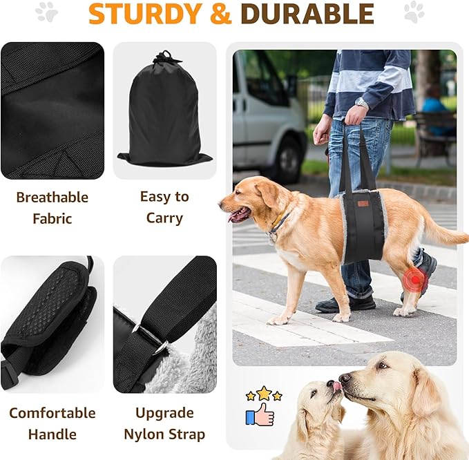 Adjustable Dog Lift Harness, Dog Sling for Large Dogs Hind Leg Support, Soft Lift Support Helps Senior, Injured, Disabled and After ACL Surgery Dogs-Black & Grey (X-Large)