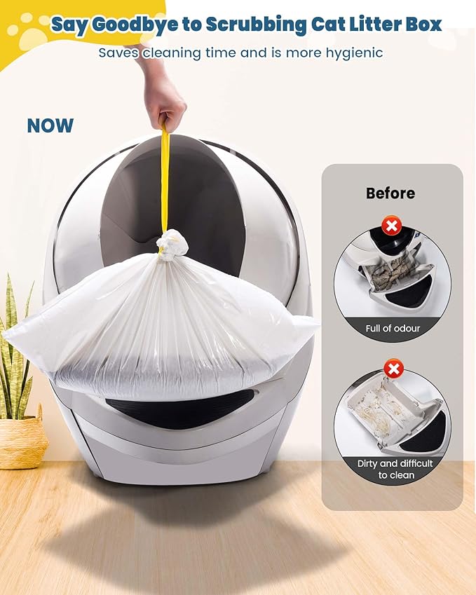 KONE Cat Litter Bags for Robot 3/4, 2 mil Thickened Drawstring Waste Drawer Liners Compatible with Most Self-cleaning Automatic Boxes - 57 Count Pet Kitten Poop Disposable Replacement Bag, 5-9 Gal