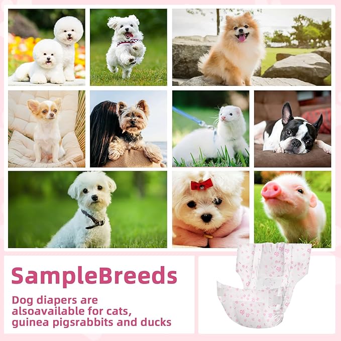 Disposable Dog Diapers Female 90 Count Puppy Diapers Female (Waist 13.4-19.7 in L) Super Absorbent Large Dog Pads for Heat Excitable Urination or Incontinence - Pink