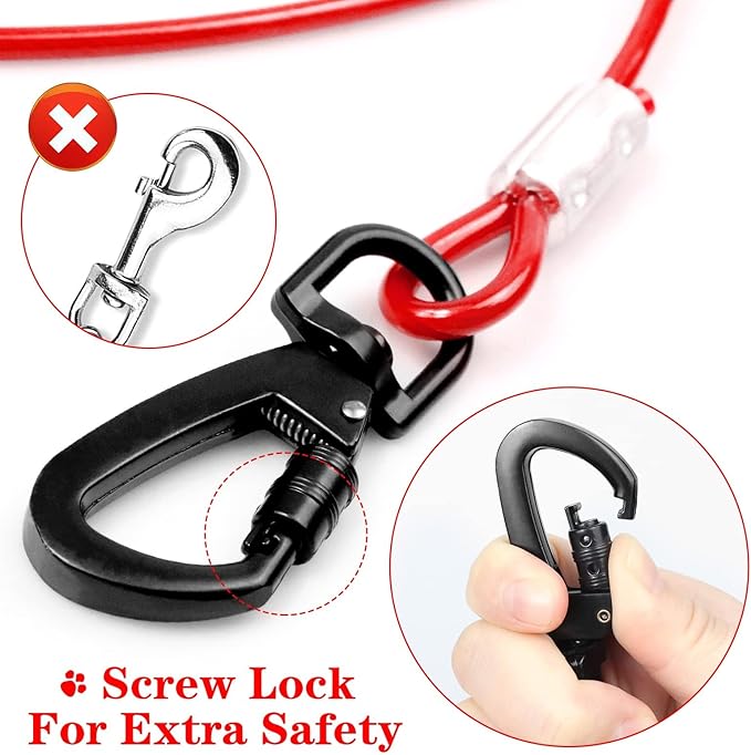 Snagle Paw Tie Out Cable - 20FT Heavy Duty Dog Lead for Large Dogs Up to 250lbs, Durable for Yard or Camping