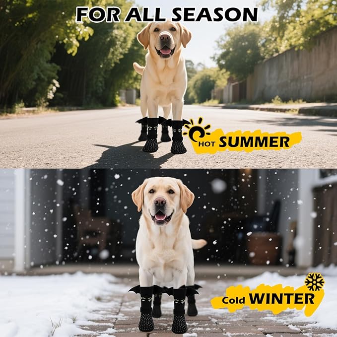 EXPAWLORER Halloween Anti Slip Dog Socks to Prevent Licking Paws, Boots & Paw Protectors with Grippers,Doggie Booties for Hardwood Floors for Small Medium Large Senior Dogs Costume Black Devil Wings M