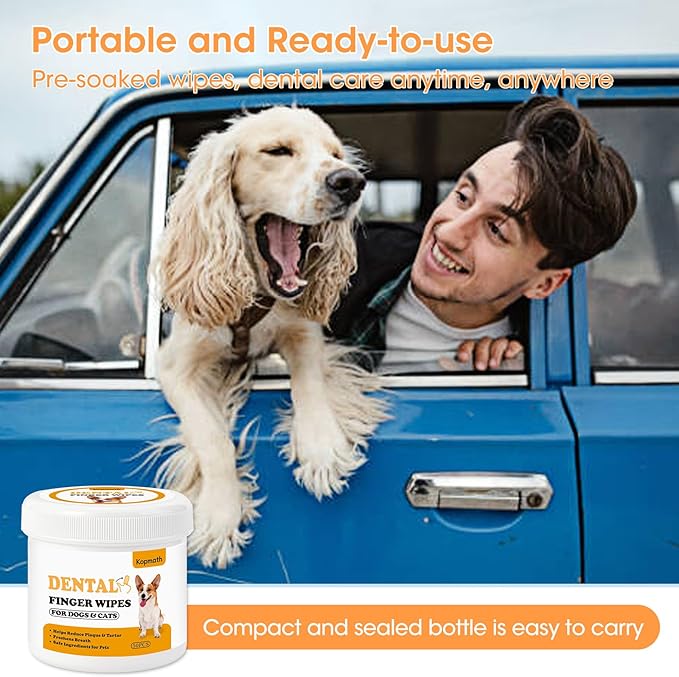 Finger Brushes for Dental Care of Pets, Teeth Cleaning Finger Wipes, Dog Dental Wipes, Reduce Plaque & Tartar, Freshen Breath, Safe & Natural Pet Dental Wipes for Dogs Teeth