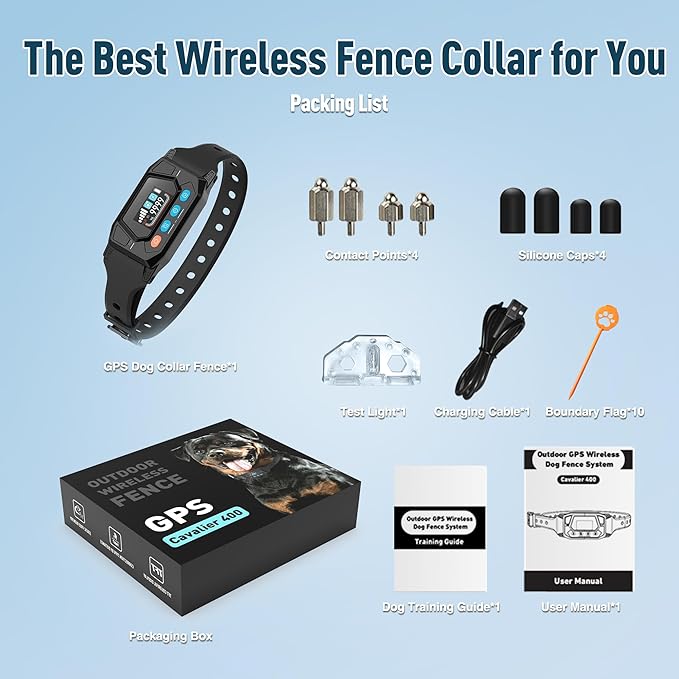 GPS Wireless Dog Fence, 33-9999 Yards Electric Fence for Dogs Perimeter Dog Collar with 3 Warning Modes, Rechargeable Pet Containment System Wireless Fence for Outdoor Use