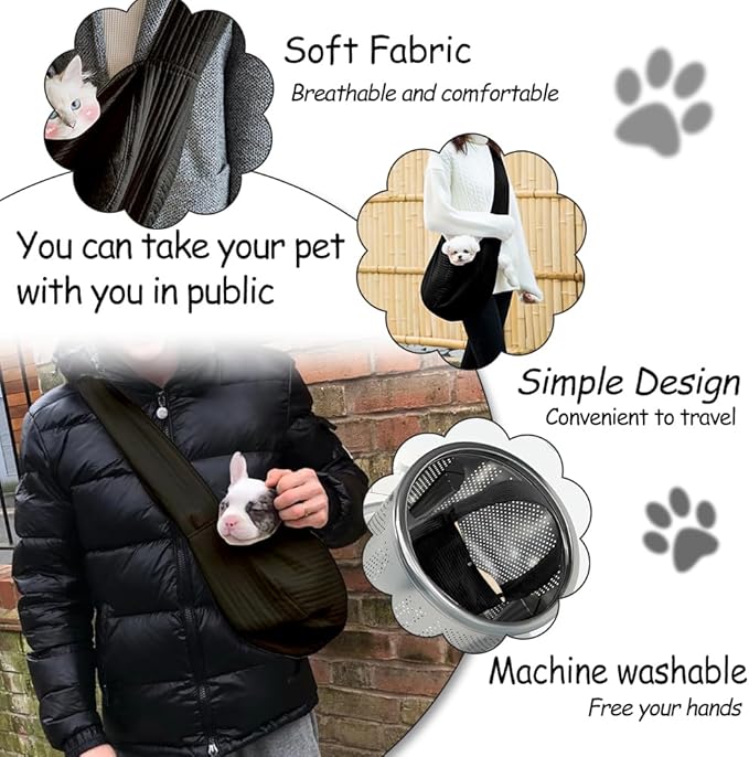 NATUYA Small Dog Carrier Sling Cat Sling-Dog Slings for Carrying Small Dogs-Adjustable Strap Hand Free Pet Puppy for Outdoor Traveling Subway (Black, Canvas)