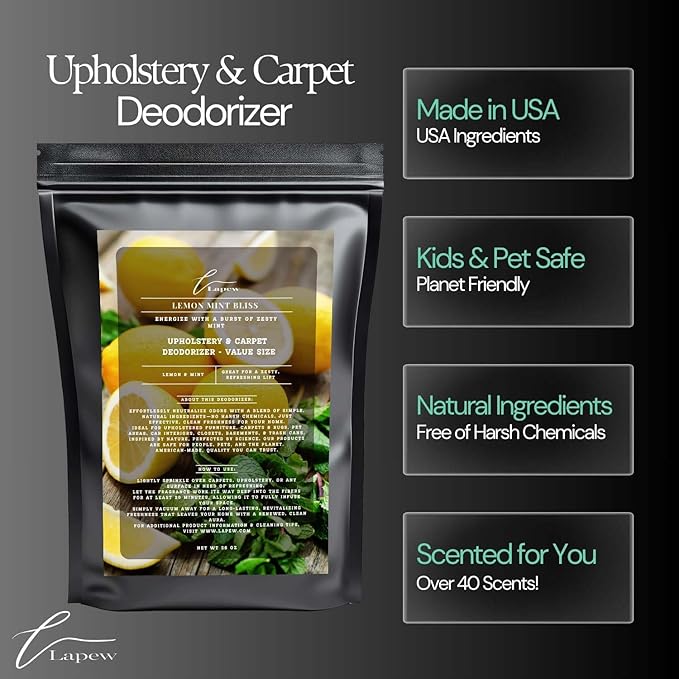 Lemon Mint Bliss Carpet Freshener Powder Refill 36 oz | Powerful Odor Eliminator for Home | Upholstery Deodorizer | Carpet Deodorizer | Pet Urine | Cat Litter Box