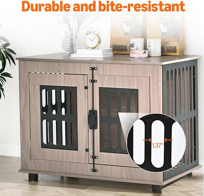 Amazon Basics Heavy Duty Dog Crate Furniture for Small Dogs, Wooden Decorative Dog Kennel Cage Indoor with Safety Lock, 32.5" L x 25.6" W x 21.9" H