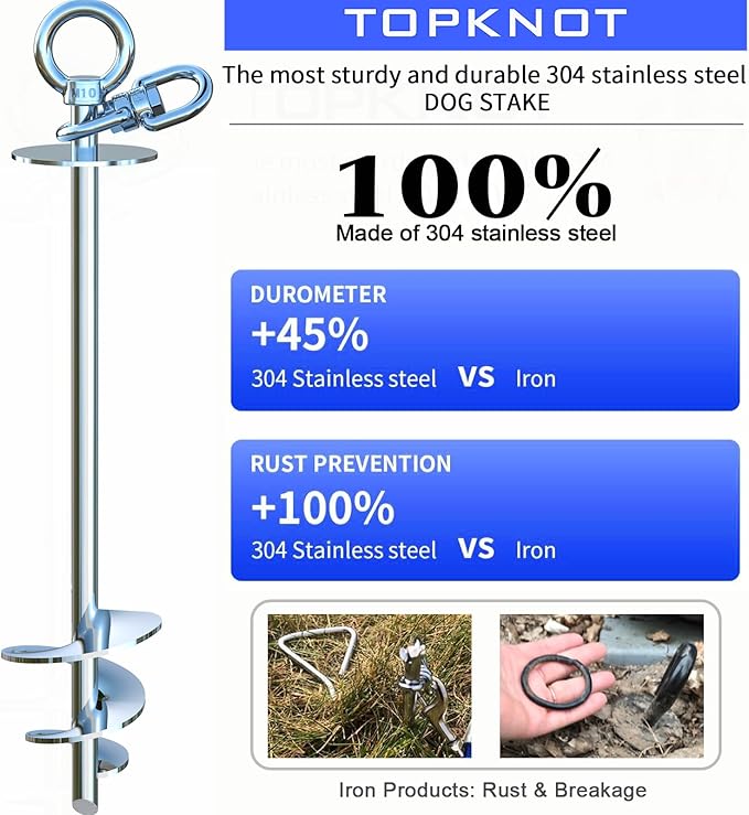 TOPKNOT Dog Tie Out Cable and Stake,360°Swivel Dog Run Anchor,with 30FT Heavy Duty Cable- No Tangle,Dog Runner for Yard - Up to 150LBS,Ideal for Outdoor Camping