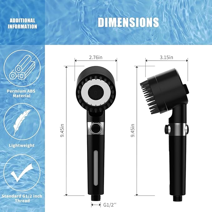 Filtered Shower Head with Handheld, High Pressure 3 Spray Mode Showerhead with 18 Stage Water Softener Filters for Hard Water - Remove Chlorine-BLACK