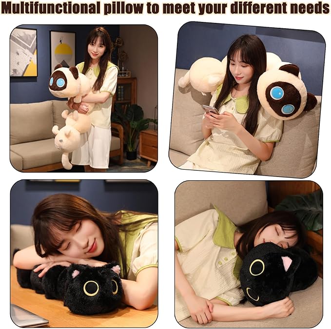 Somao Caterpillar Stuffed Animal Plush Long Cat Body Pillow,Creative Cat Caterpillar Plush Toys Soft Hugging Pillow Doll Funny Cushion Gift for Kids(Beige,50cm/19.68inch)