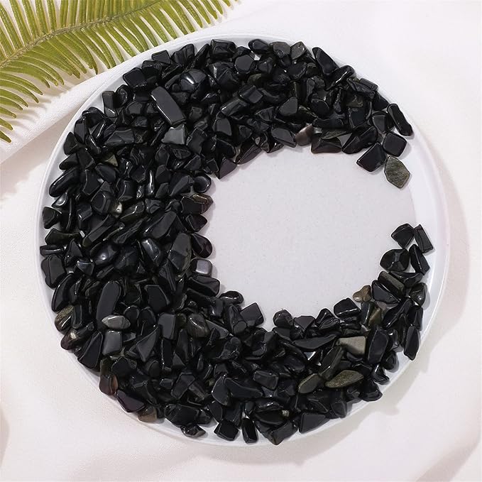 1lb Obsidian Aquarium Gravel Rocks Natural Tumbled Healing Crystal Chips Bulk Gemstones Tumbled Crushed Stones for Fountain Vase Filler Planters Decorative Fish Tank Potted Reiki Energy Balancing