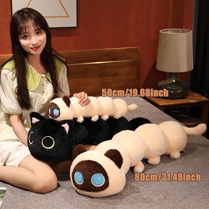 Somao Caterpillar Stuffed Animal Plush Long Cat Body Pillow,Creative Cat Caterpillar Plush Toys Soft Hugging Pillow Doll Funny Cushion Gift for Kids(Beige,50cm/19.68inch)