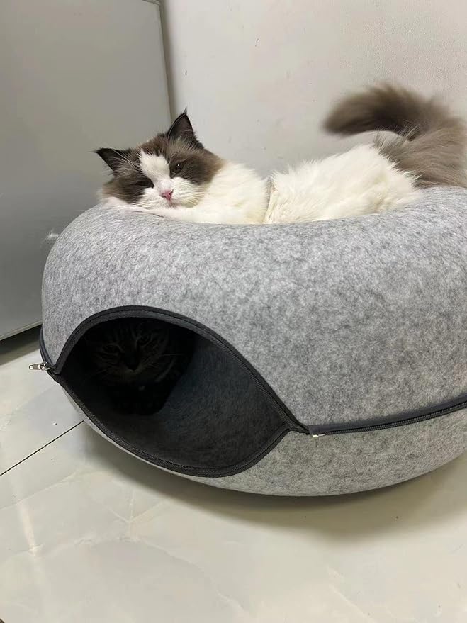 kchwqy-Indoor cat House,Cat Bed,Large pet cat den,Detachable Felt,All-Season cat Bed,The cat Plays in The Tunnel Bed,Less Than 10kg cat Bed,Pink