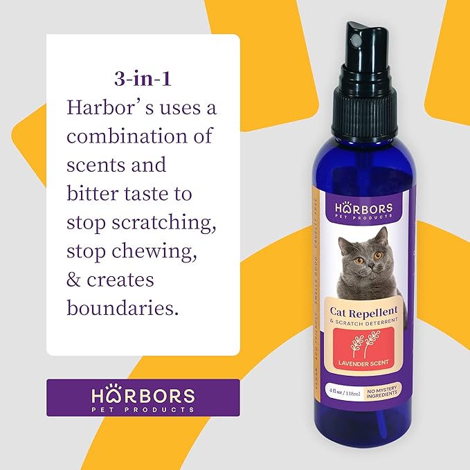 Harbors Cat Scratch and Chewing Deterrent Spray - 4 oz / 118 ml | Formulated with Essential Oils | 100% Satisfied or Return (Lavender)