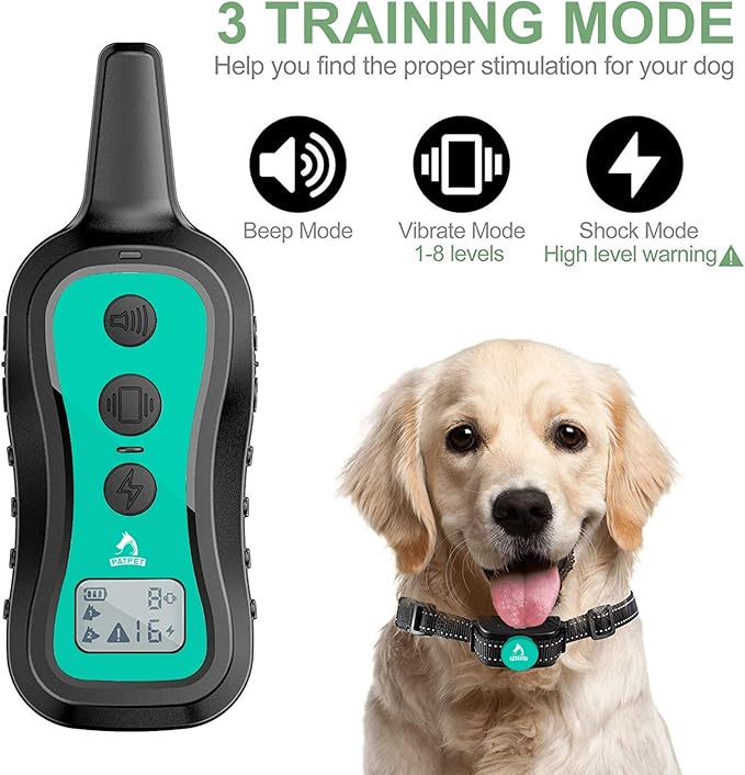 PATPET Dog Training Collar Dog Shock Collar with Remote - 3 Training Modes, Beep, Vibration and Shock, Up to 1000 ft Remote Range, Rainproof for Small Medium Large Dogs