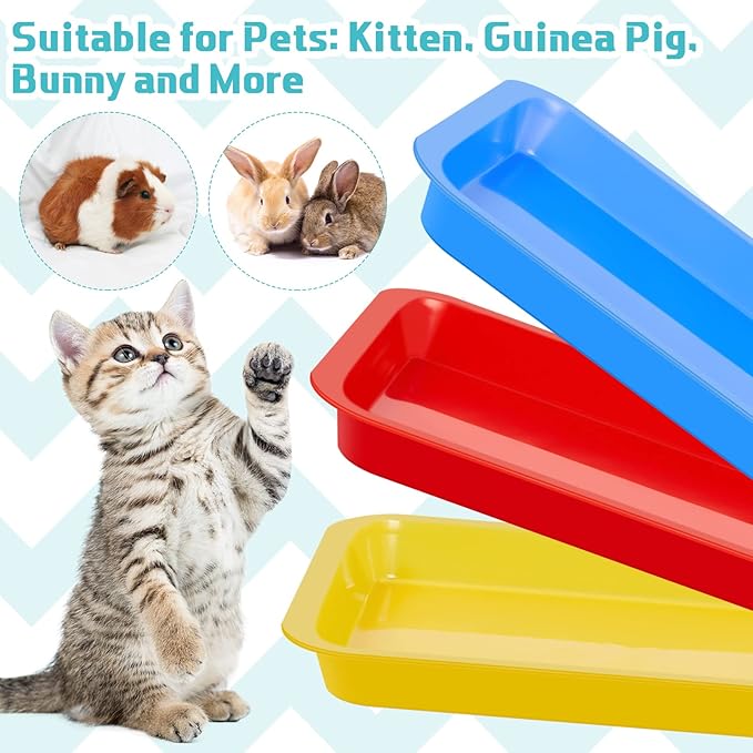 Tessco for you 3 Pcs Open Small Kitten Litter Box Rabbit Pan Waterproof Plastic Litter Tray Travel Toilet for Cats Bunny Guinea Pig Small Pet, Easy Clean(Classic Color,17.3 x 13.6 x 1.6 Inch)