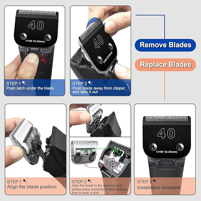 3PACK 40 Blades Dog Grooming Blades Compatible with Ainds/Oster A5/Wahl KM-10 Series Dog Clippers,Detachable Clipper Replacement Blade,Black