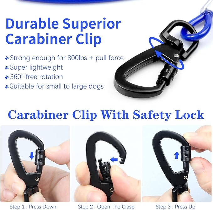 Heavy Duty Tie Out Cable for Large Dogs - 25FT Chew Proof, Superior Carabiner Clip for Yard or Camping