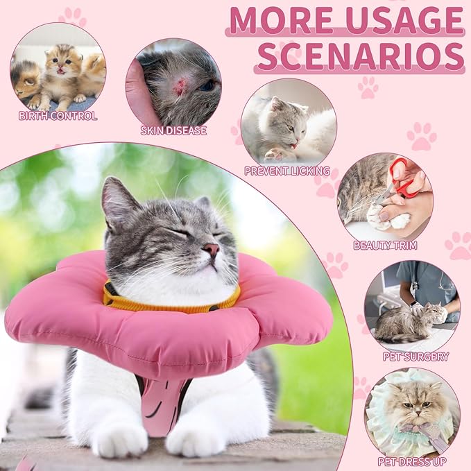 EMUST 2-in-1 Cat Recovery Suit & Cone Collar - Cute Surgical Suit for Abdominal Wounds, Adjustable Soft Flower Collar - Cat Onesie After Surgery, 4-8lb (Pink, M)