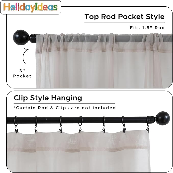 HolidayIdeas All Weather Outdoor Patio Curtains 6 Pcs Linen Look Rod Pocket Sheer Outdoor Curtains for Porch, Balcony, Gazebo, Pergolas,Cabana,Cloud Grey, 54x95 Inch