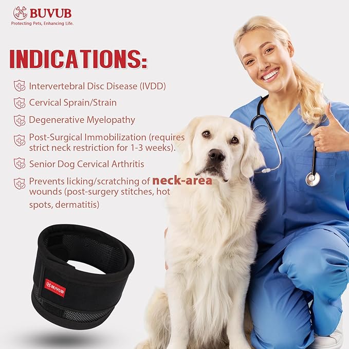 Adjustable Dog Neck Brace for Neck Pain & Injury Relief - Soft & Comfortable Support Collar for Dogs for Recovery After Surgery or Injury(Large)