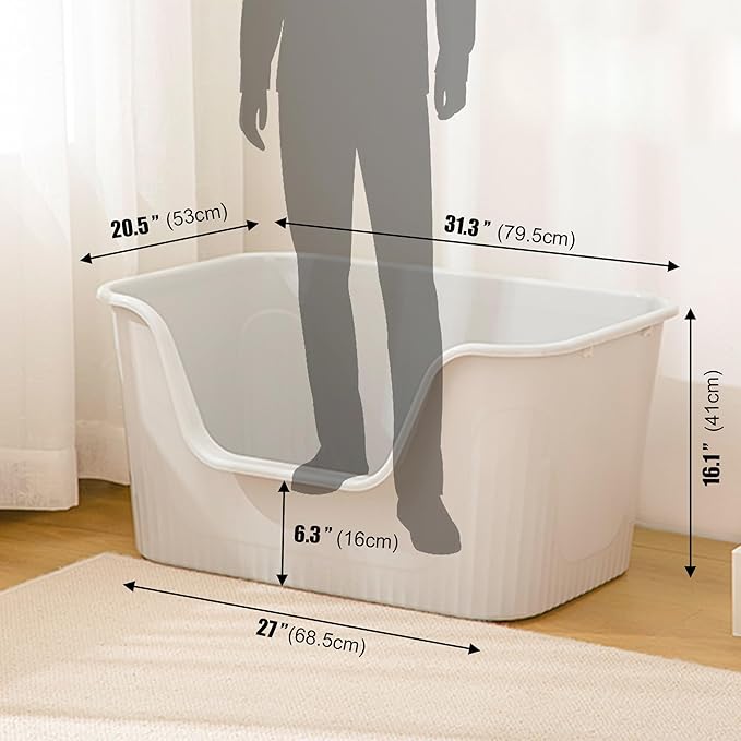 Vealind Largest XXL Jumbo Cat Litter Box for Big Cats, Extra Large Cat Litter Box with High Sides for Multi Cats, 31''×21''×16'' Easy Clean Big Tall High Sided Litter Box Grey