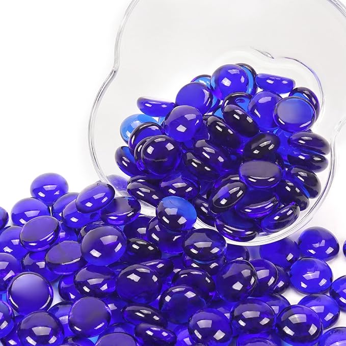2LB Cobalt Blue Flat Glass Marbles for Vases, Gemstone Beads Vase Filler Decorative Glass Pebbles for Fish Tank, DIY Crafts, Aquarium Decor Rocks